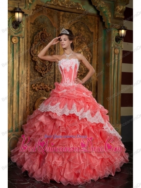 Gorgeous Ball Gown Strapless Floor-length Ruffles Organza Waltermelon Quinceanera Dress