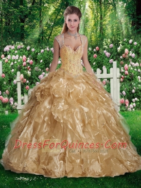 Fashionable Sleeveless Beading Sweet 16 Gowns in Champange