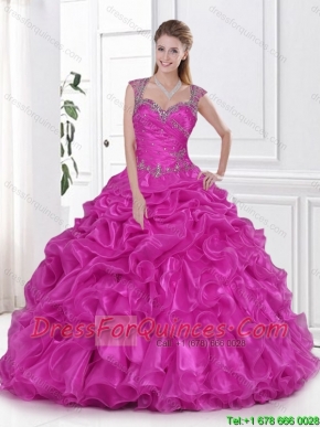 Gorgeous 2016 Fuchsia Quinceanera Dress Beading and Pick Ups