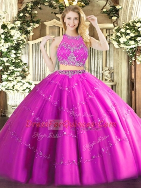 Fuchsia Scoop Zipper Beading Quinceanera Dress Sleeveless