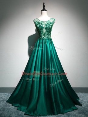 Custom Designed Beading and Lace and Appliques and Embroidery Prom Gown Dark Green Backless Sleeveless Brush Train