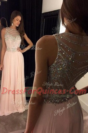 Cheap Pink Homecoming Dress Prom and Party and For with Beading Scoop Sleeveless Sweep Train Criss Cross