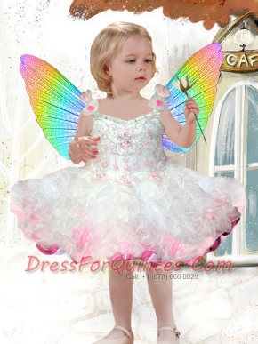 Beautiful White Straps Hand Made Flowers and Ruffles Little Girl Dress