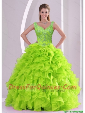 Detachable Beading and Ruffles Quince Dresses in Green
