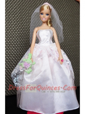 Beautiful  Handmade Pink Barbie Tulle Wedding Dress For Barbie Doll