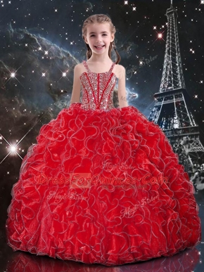 Eye-catching Sleeveless Beading and Ruffles Lace Up Little Girls Pageant Dress Wholesale