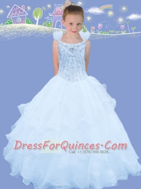 White A-Line Square Floor-length Elegant Little Girl Pageant Dress