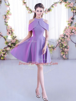 Beautiful Ruching Vestidos de Damas Lavender Zipper Short Sleeves Mini Length