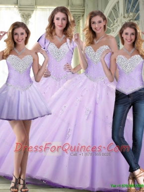 2015 Beaded and Appliques Lavender Custom Made Quinceanera Dresses