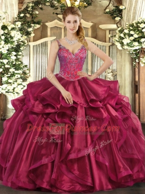 Superior Organza Sleeveless Floor Length 15th Birthday Dress and Beading and Ruffles