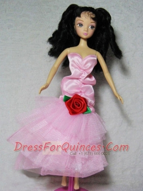 Elegant Pink Dress With Flower Tea-length For Barbie Doll
