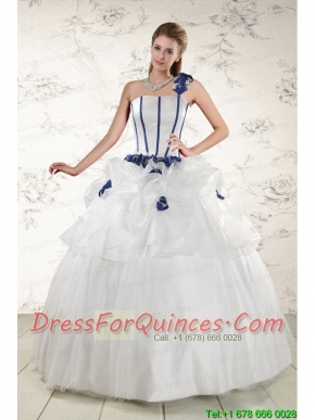 Elegant White One Shoulder Hand Made Flower Quinceanera Dress for 2015