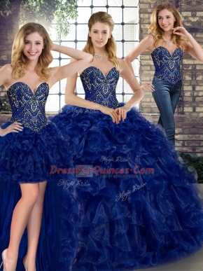Extravagant Royal Blue Organza Lace Up Sweetheart Sleeveless Floor Length Vestidos de Quinceanera Beading and Ruffles