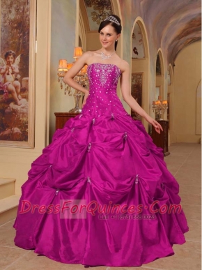 Fuchsia Ball Gown Strapless Taffeta With Beading and Embroidery For Sweet 16 Dresses