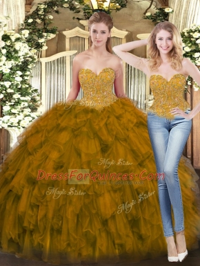 Popular Tulle Sleeveless Floor Length Quince Ball Gowns and Beading and Ruffles