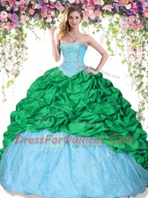 Multi-color Taffeta Lace Up Sweetheart Sleeveless Floor Length Sweet 16 Quinceanera Dress Beading and Pick Ups