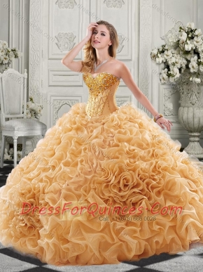 Best Really Puffy Chapel Train Quinceanera Gown with Ruffles and Colorful Beading