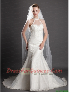 Two-tier Tulle With Pearls Fingertip Veil