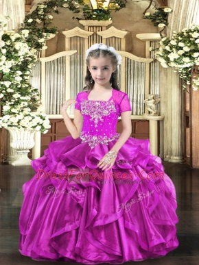 Floor Length Ball Gowns Sleeveless Fuchsia Pageant Dresses Lace Up