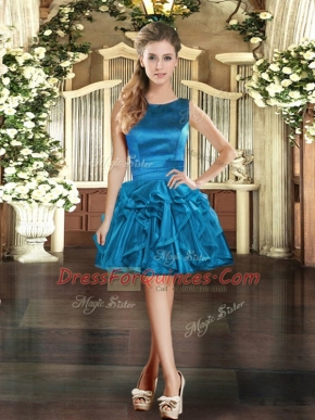 Customized Blue Lace Up Scoop Ruffles Dress for Prom Organza Sleeveless
