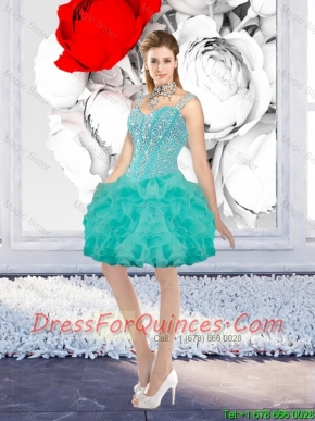 Sexy Ball Gown Beaded Prom Dresses with Straps in Turquoise