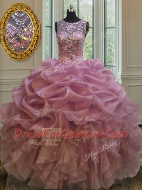 Scoop Pick Ups Floor Length Ball Gowns Sleeveless Lilac Sweet 16 Dress Lace Up