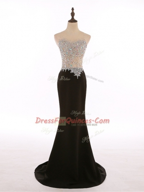 Beading Prom Gown Black Zipper Sleeveless Brush Train
