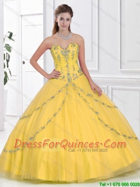 Latest 2016 Yellow Sweetheart Quinceanera Gowns with Beading