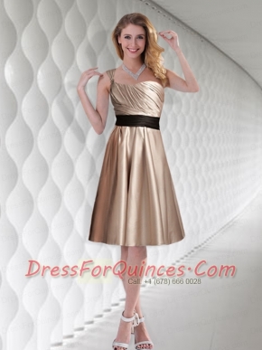 Ruching Belt One Shoulder Empire Dama Dress with Mini Length