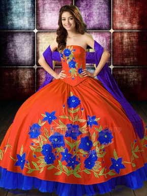 Glamorous Sleeveless Taffeta Floor Length Lace Up Sweet 16 Quinceanera Dress in Multi-color with Embroidery