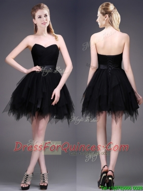 Best Selling Black Short Prom Dresses with Ruffles and Belt