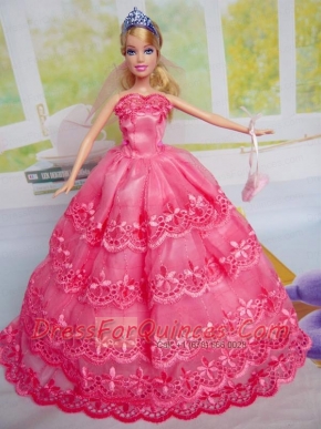 Gorgeous Hot Pink  Party Clothes Organza for Noble Barbie Doll