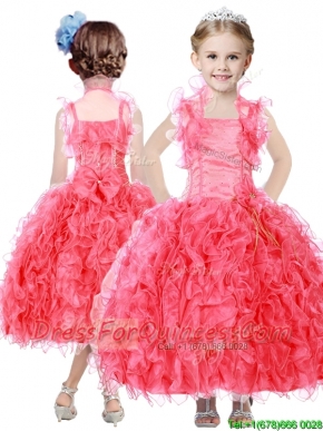 Beautiful Beaded and Ruffled Straps Mini Quinceanera Dress in Coral Red