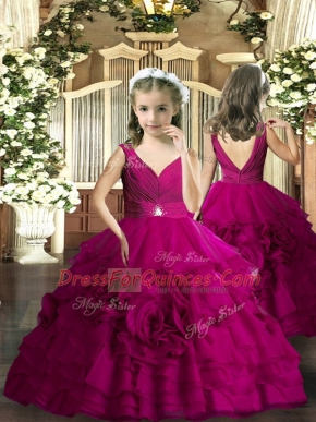 Excellent Sleeveless Beading Backless Girls Pageant Dresses