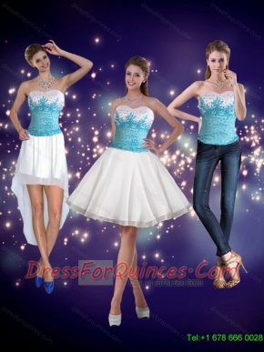 2015 Detachable Modest Embroidery Sweetheart Prom Dresses in White and Blue