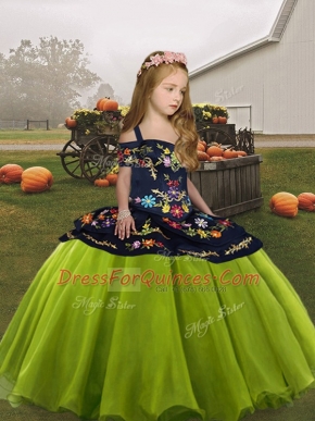 High End Ball Gowns Pageant Gowns For Girls Olive Green Straps Organza Sleeveless Floor Length Lace Up