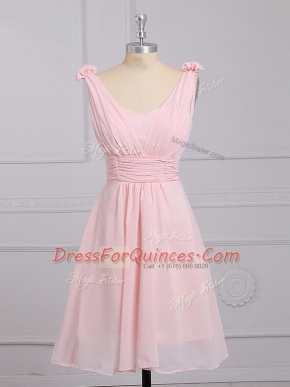Classical Straps Sleeveless Lace Up Dama Dress Baby Pink Chiffon