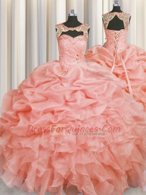 Fantastic Scoop Sleeveless Beading and Pick Ups Lace Up Quinceanera Dresses