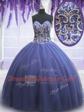 Modern Purple 15 Quinceanera Dress Military Ball and Sweet 16 and Quinceanera and For with Beading Sweetheart Sleeveless Lace Up