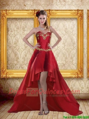 Fashionable and Cheap High Low Sweetheart Wine Red Beading Prom Dresses