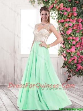 2016 Fashionable Summer V Neck Beaded Prom Dresses with Brush Train