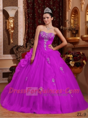 Classical Quinceanera Dresses In Fuchsia Ball Gown Sweetheart With Organza Appliques
