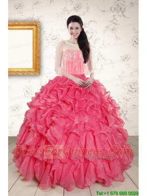 Strapless Beading and Ruffles 2015 Quinceanera Dresses in Hot Pink