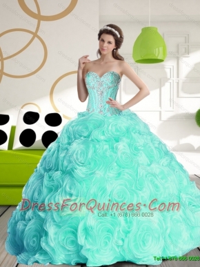 Luxurious 2015 Sweetheart Classical Quinceanera Dresses with Beading and Rolling Flowers