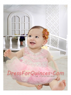 Pretty A-Line Scoop Appliques Bowknot Little Girl Dress in Pink for 2014