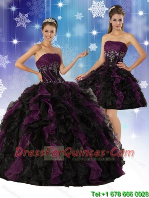 2015 Classical Strapless Multi Color Quinceanera Dress with Ruffles and Embroidery
