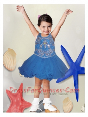Beautiful Organza Scoop Mini-length Little Girl Dress with Zipper-up