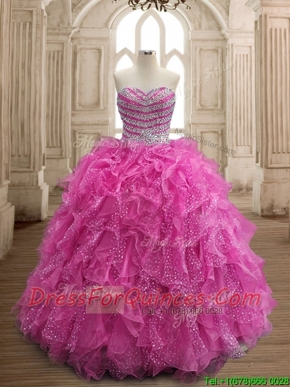 Unique Fuchsia Big Puffy Quinceanera Dress with Beading and Ruffles