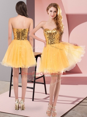 Spectacular Gold Tulle Zipper Sweetheart Sleeveless Mini Length Sequins