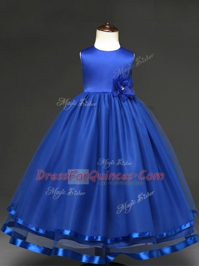 On Sale Royal Blue Zipper Scoop Hand Made Flower Girls Pageant Dresses Tulle Sleeveless